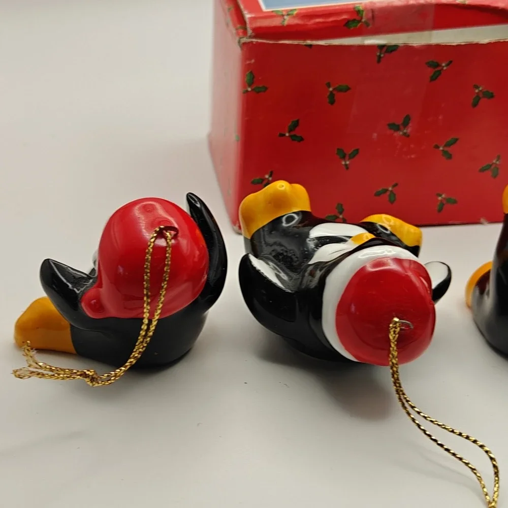 Christmas Around the World Playful Penguin 4pc Ceramic Hanging Ornaments 54-224